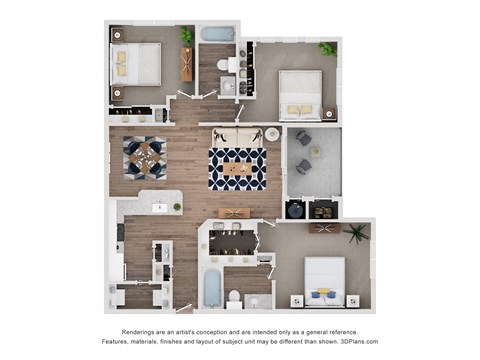 Floor plan for 3 beds, 2 baths, 1246 sqft